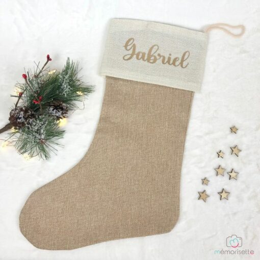 Chaussette de Noël personnalisée en toile de jute