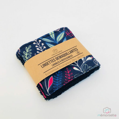 Lingettes démaquillantes lavables - Fleurs bleu/rose – Image 3