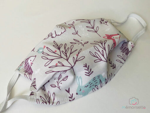 Masque barrière Afnor en tissu lavable pour enfant - Animaux de la forêt