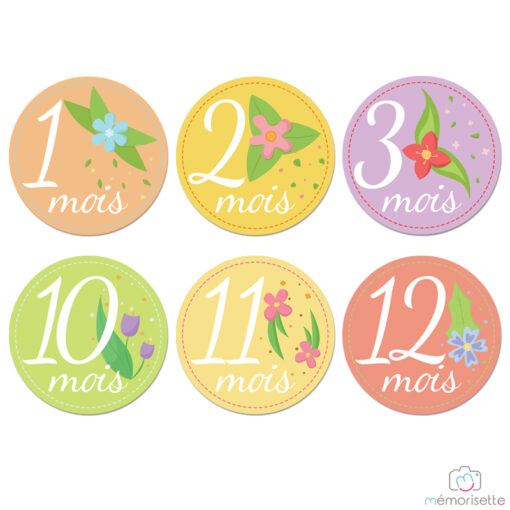 Lot de 14 stickers fille "Ma 1ère année" - Fleurs