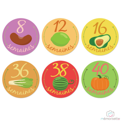 Lot de 14 stickers "Suivi de grossesse" - Fruits et légumes