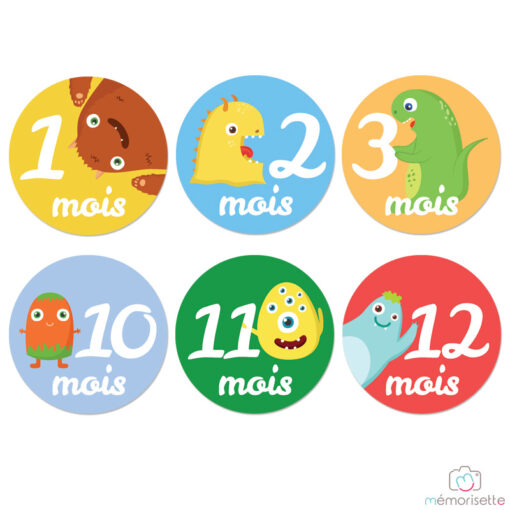 Lot de 14 stickers unisexe "Ma 1ère année" - Jolis monstres