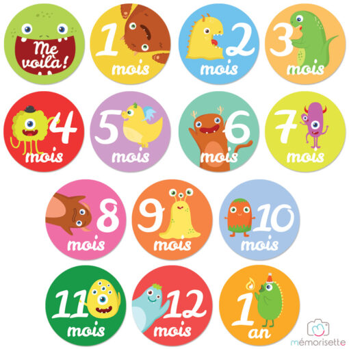 Lot de 14 stickers unisexe "Ma 1ère année" - Jolis monstres – Image 3